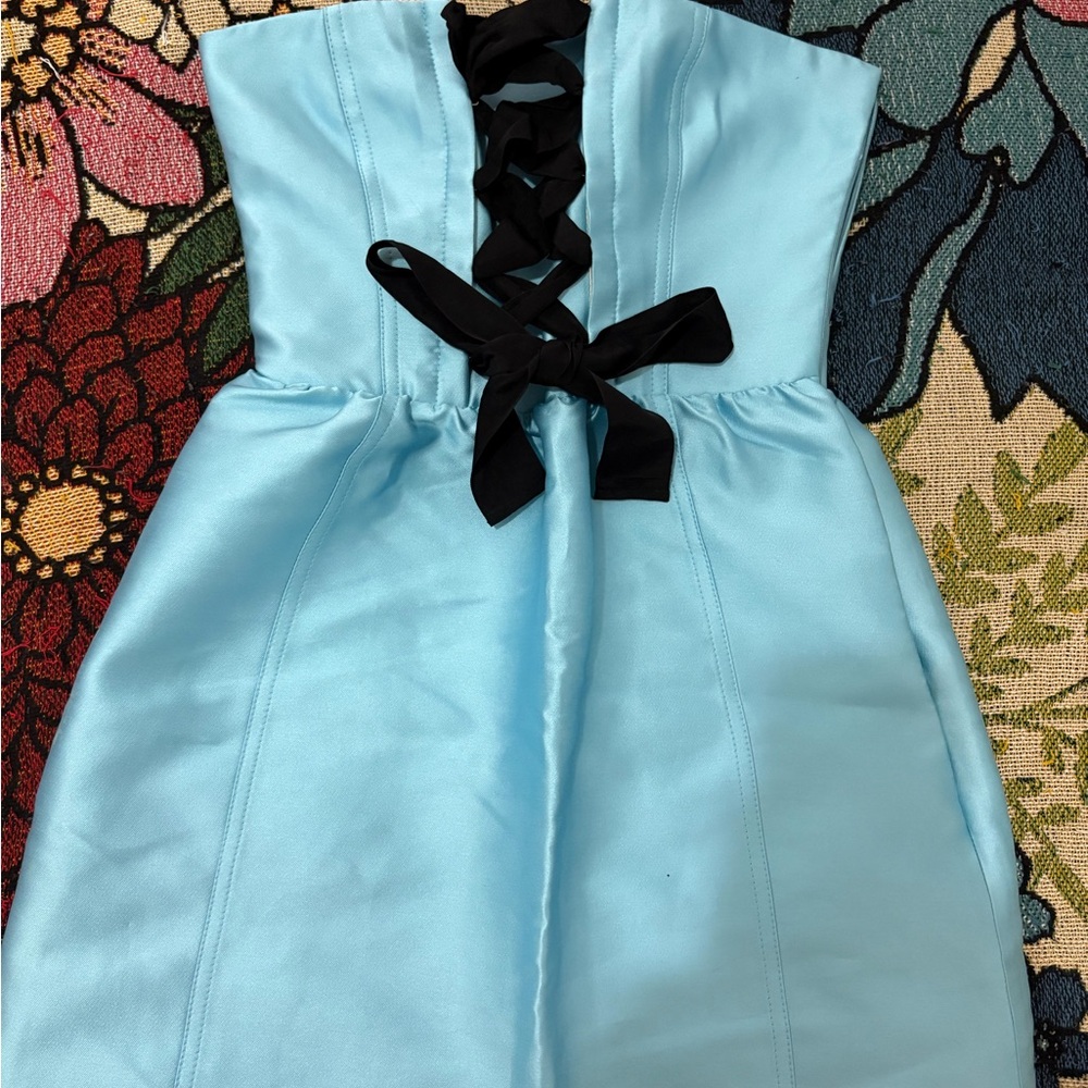 RED Valentino Sky Blue Dress with Black Bow